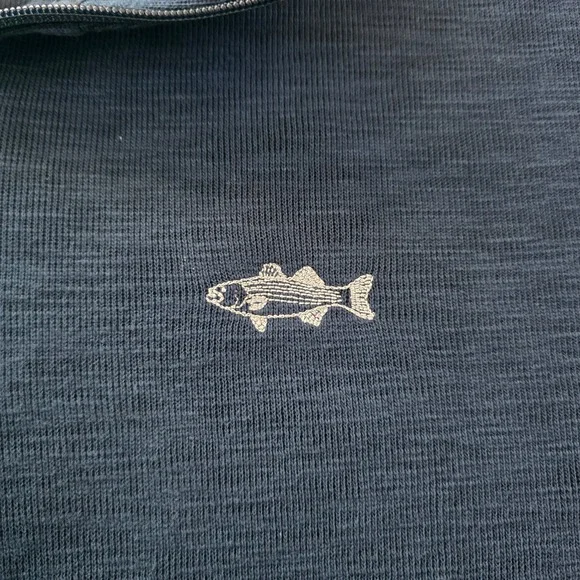 Orvis Mens XL Navy Blue Textured Quarter Zip Pullover Sweater Fish Logo - Picture 4 of 8